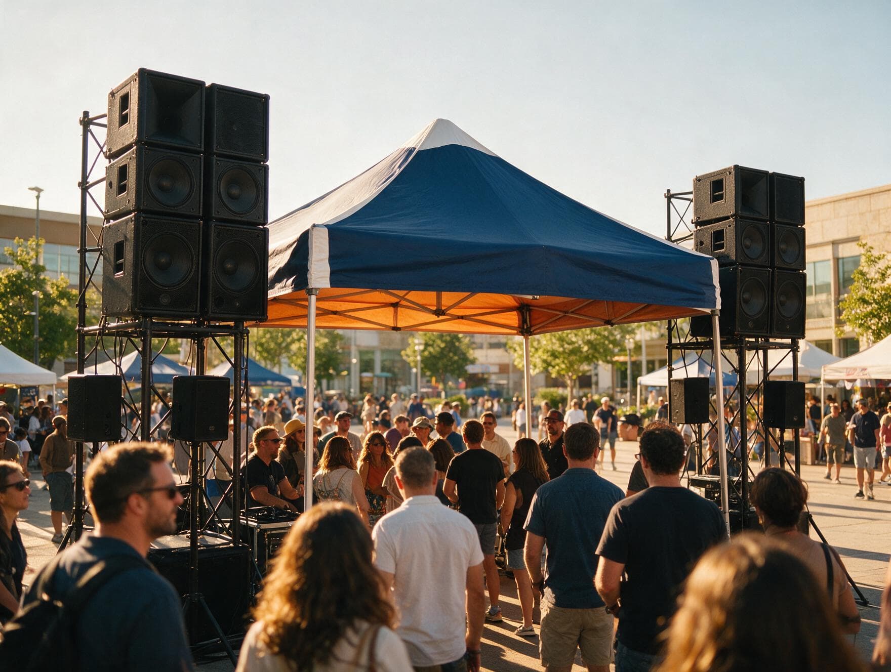 Outdoor market activation with line-array PA speakers